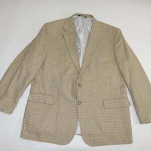Jos. A. Bank Mens Sport Coat Size 48 Regular Brown Light Gray Check Linen Cotton